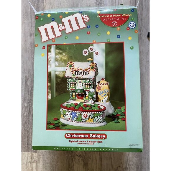M&M’s Christmas Bakery Lighted Candy Shoppe With Candy Dish 2004 Department 56
